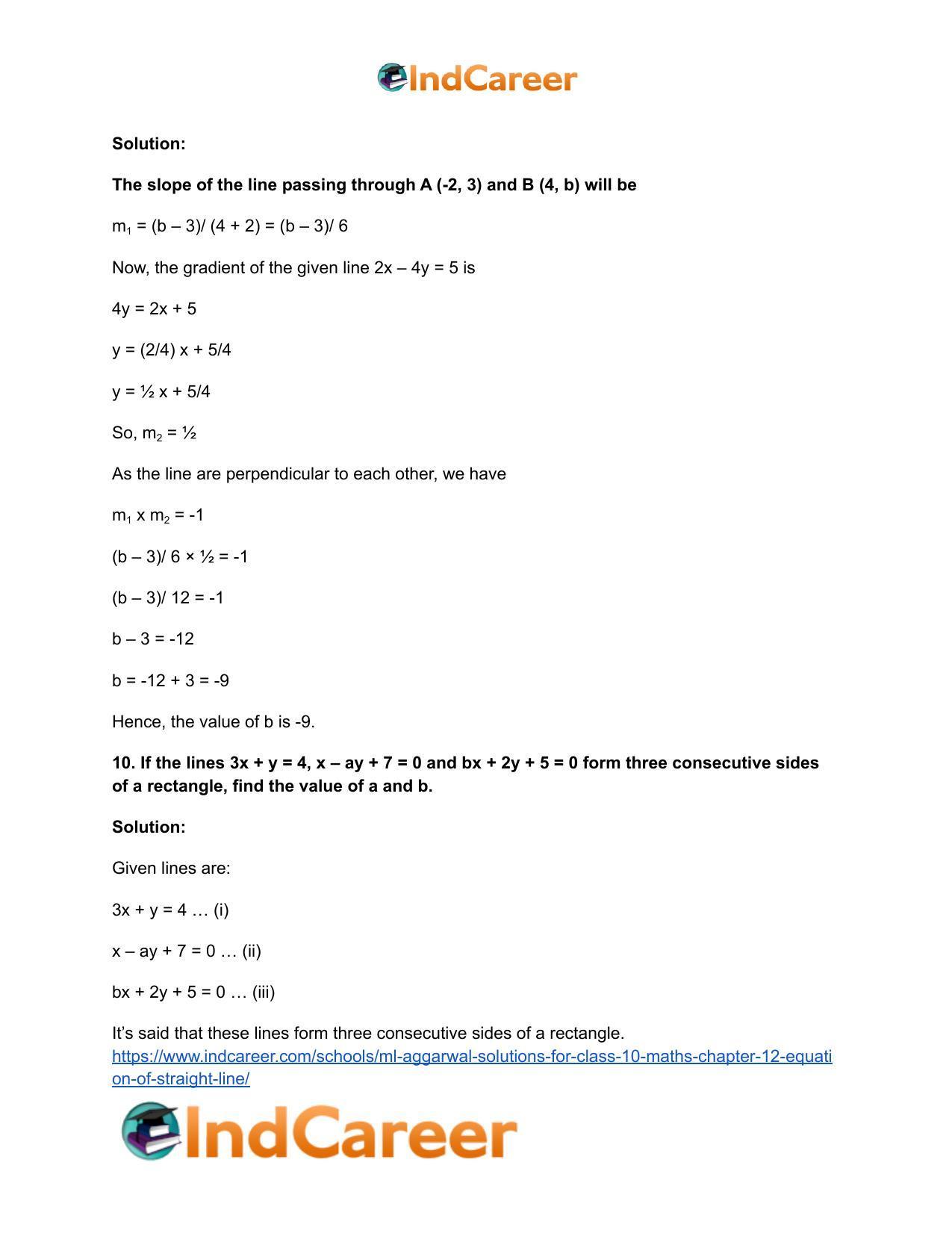 ML Aggarwal Solutions for Class 10 Maths Chapter 12- Equation of Straight Line - Page 51