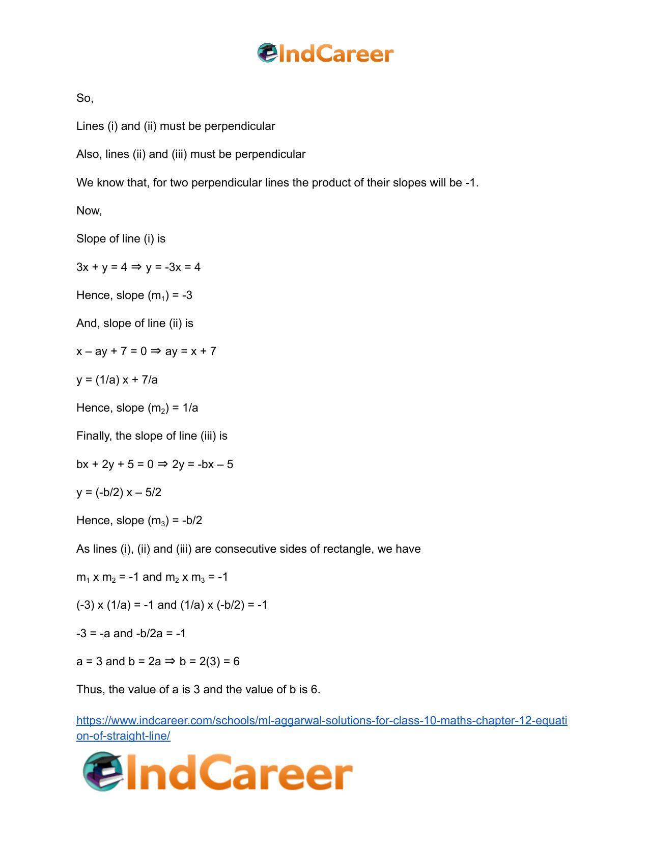 ML Aggarwal Solutions for Class 10 Maths Chapter 12- Equation of Straight Line - Page 52