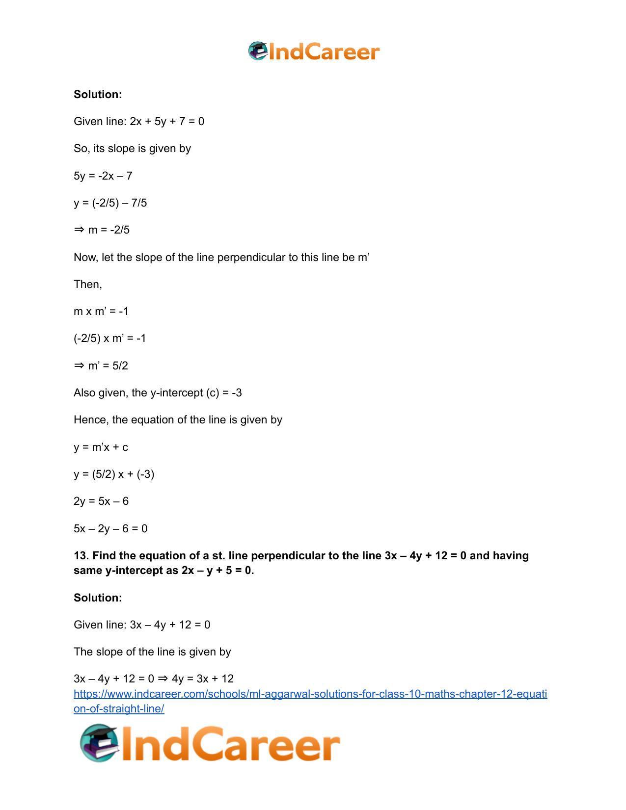 ML Aggarwal Solutions for Class 10 Maths Chapter 12- Equation of Straight Line - Page 54