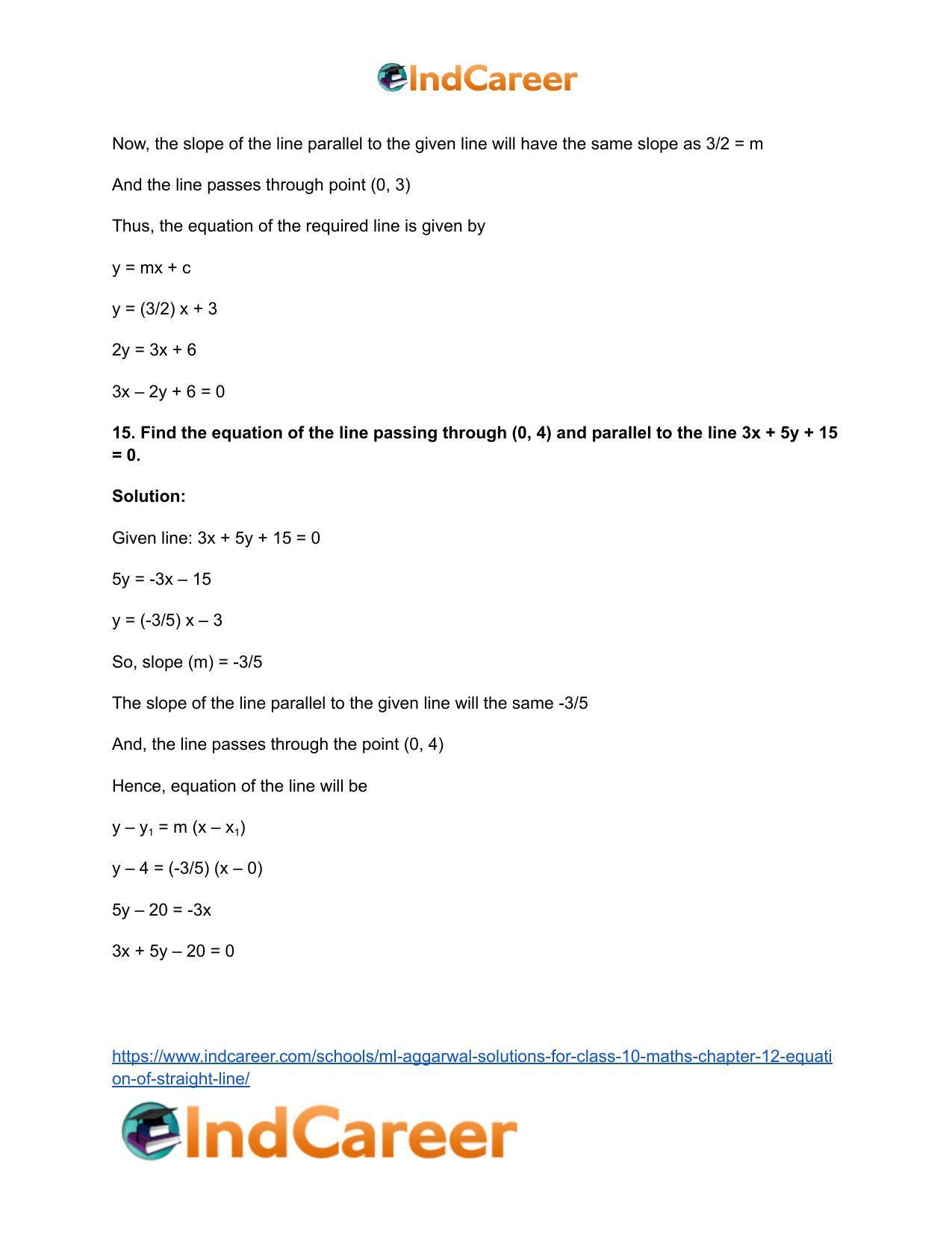 ML Aggarwal Solutions for Class 10 Maths Chapter 12- Equation of Straight Line - Page 56