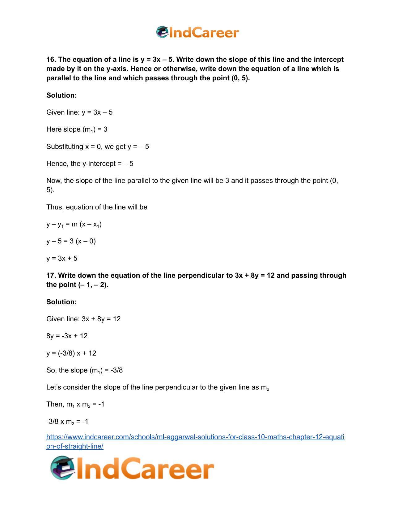 ML Aggarwal Solutions for Class 10 Maths Chapter 12- Equation of Straight Line - Page 57
