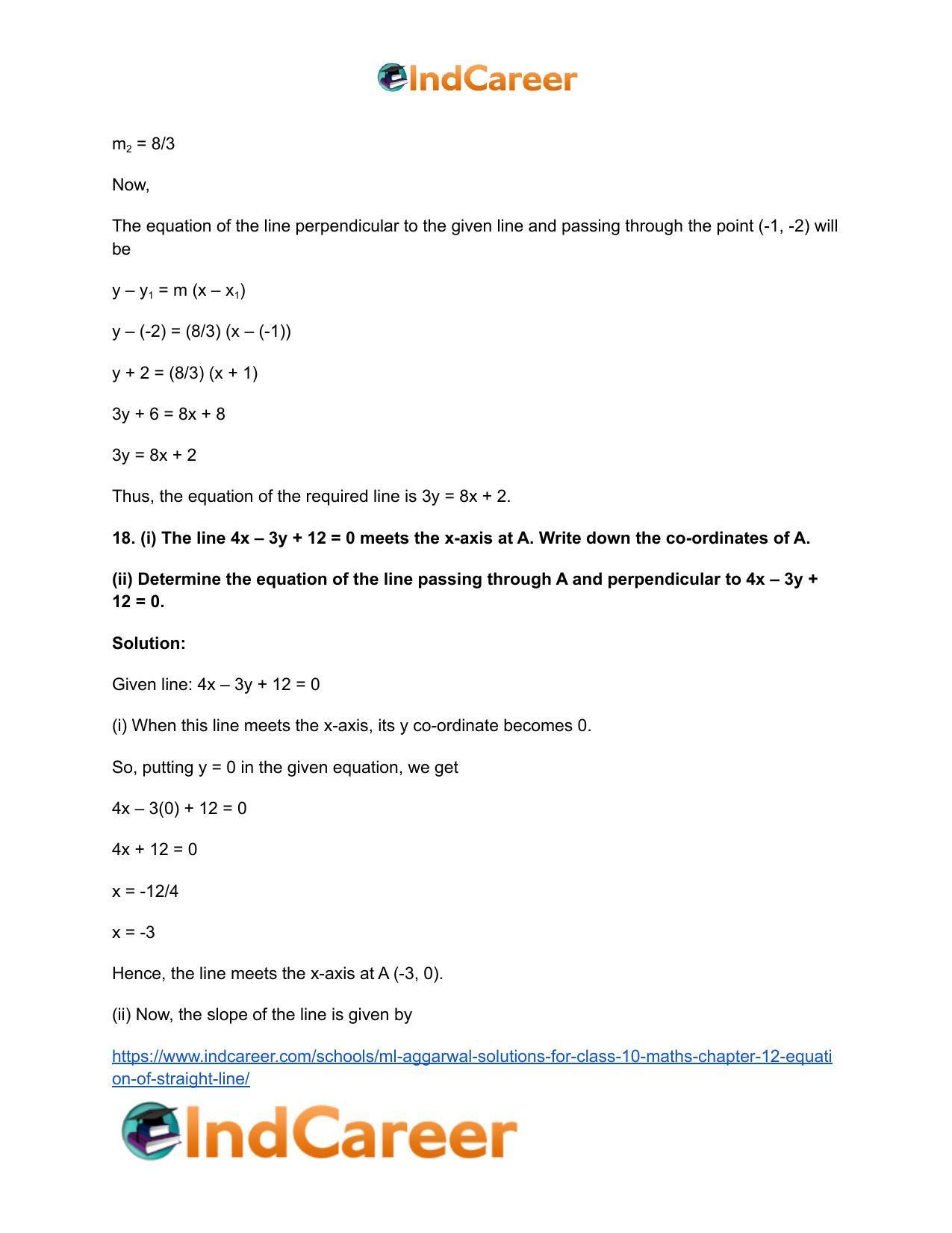 ML Aggarwal Solutions for Class 10 Maths Chapter 12- Equation of Straight Line - Page 58