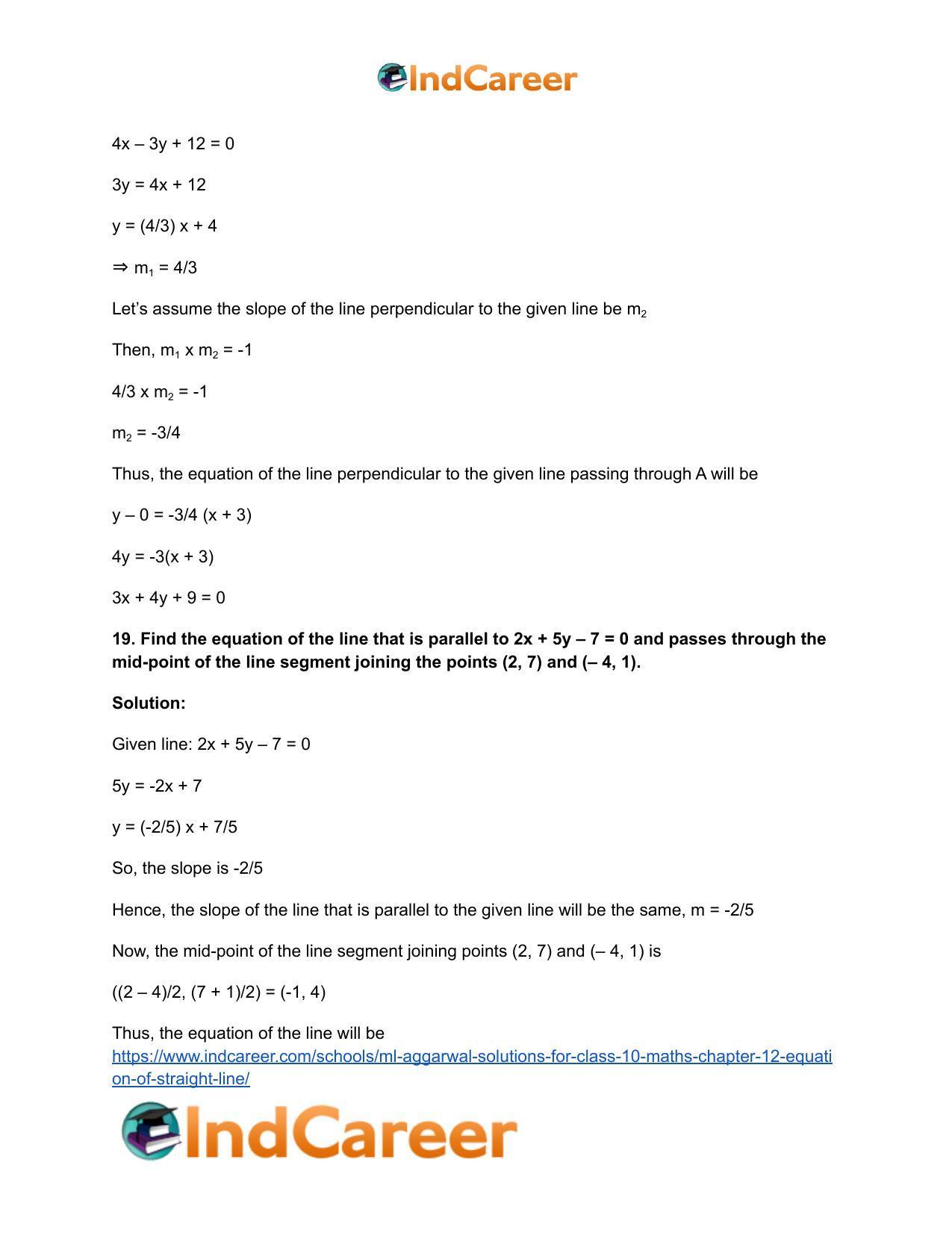 ML Aggarwal Solutions for Class 10 Maths Chapter 12- Equation of Straight Line - Page 59