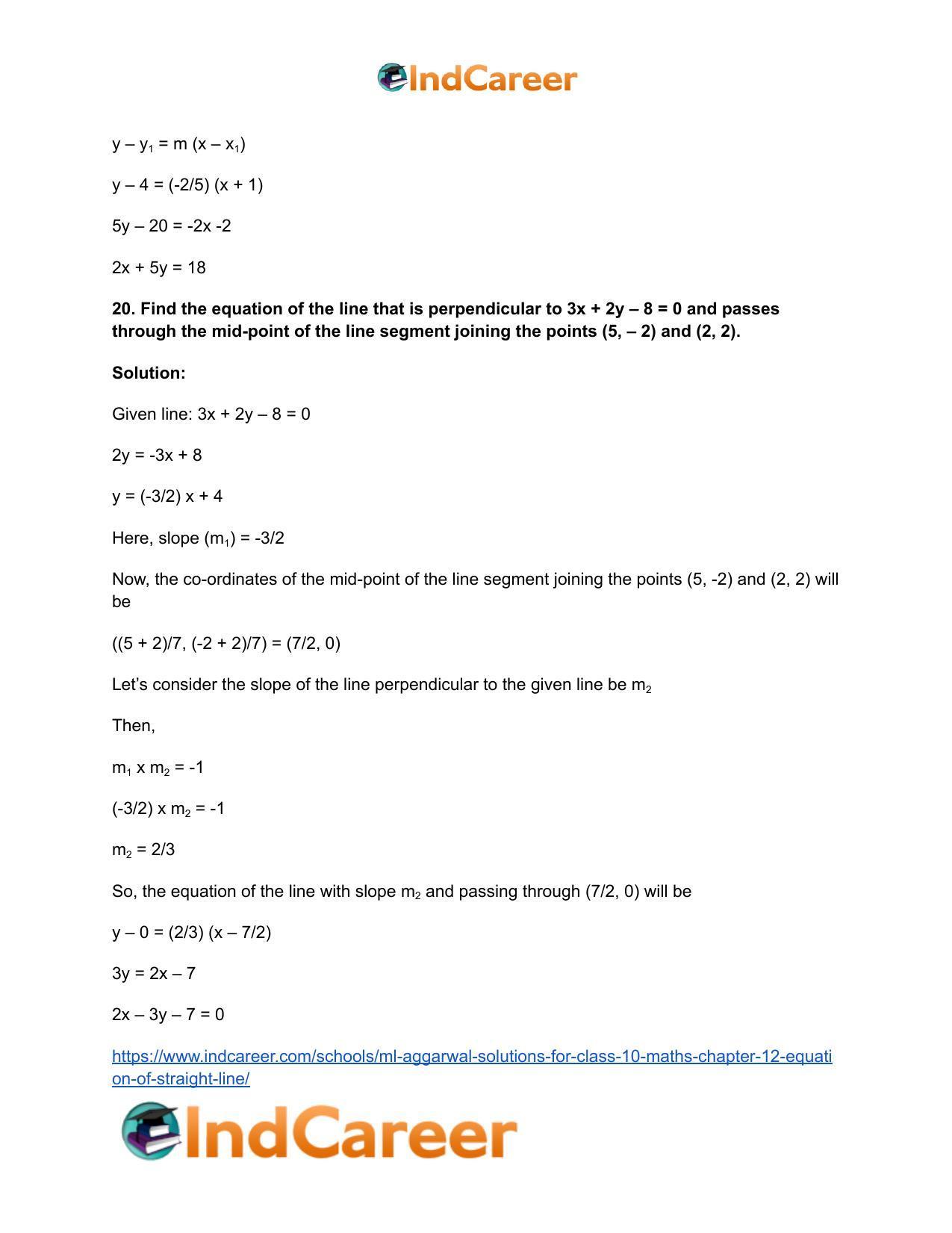 ML Aggarwal Solutions for Class 10 Maths Chapter 12- Equation of Straight Line - Page 60