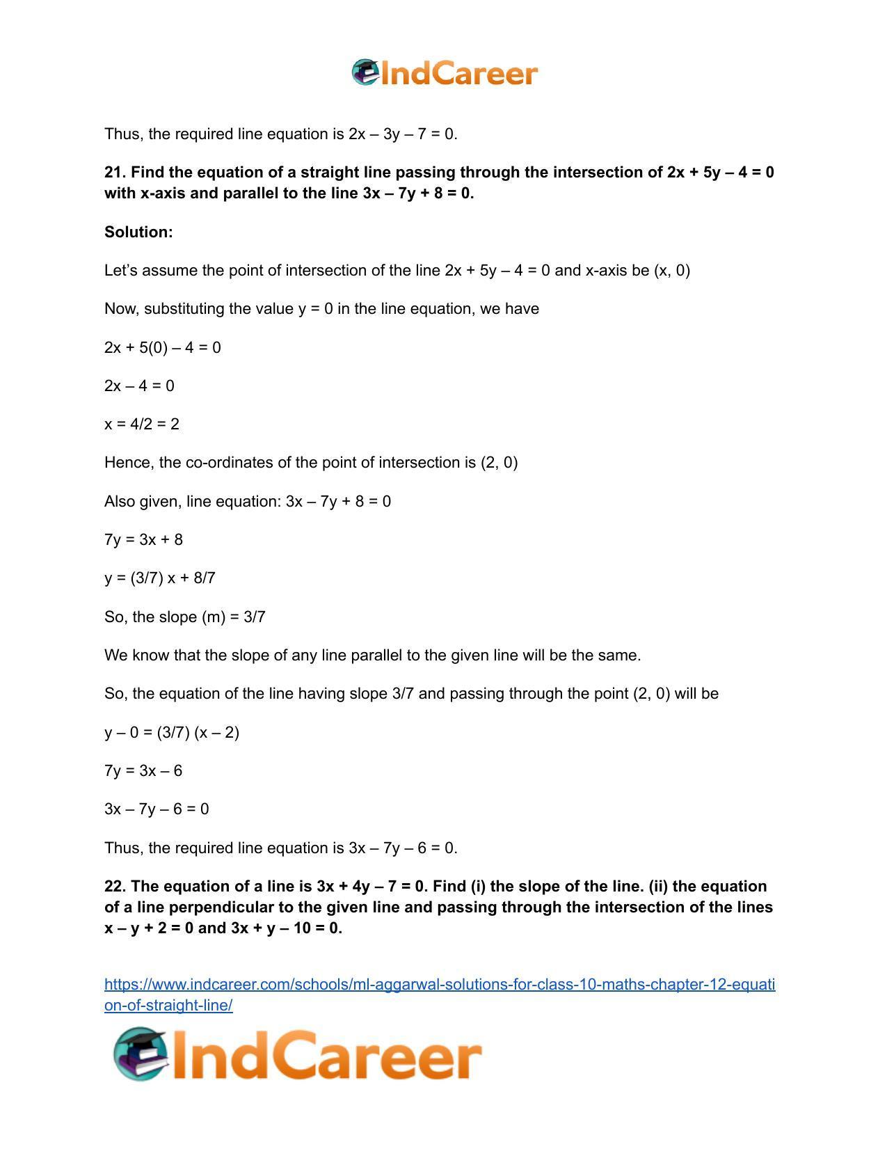 ML Aggarwal Solutions for Class 10 Maths Chapter 12- Equation of Straight Line - Page 61