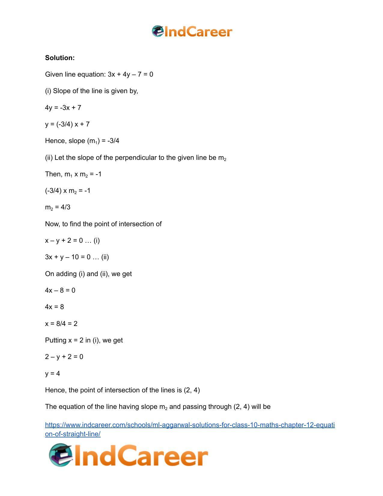 ML Aggarwal Solutions for Class 10 Maths Chapter 12- Equation of Straight Line - Page 62