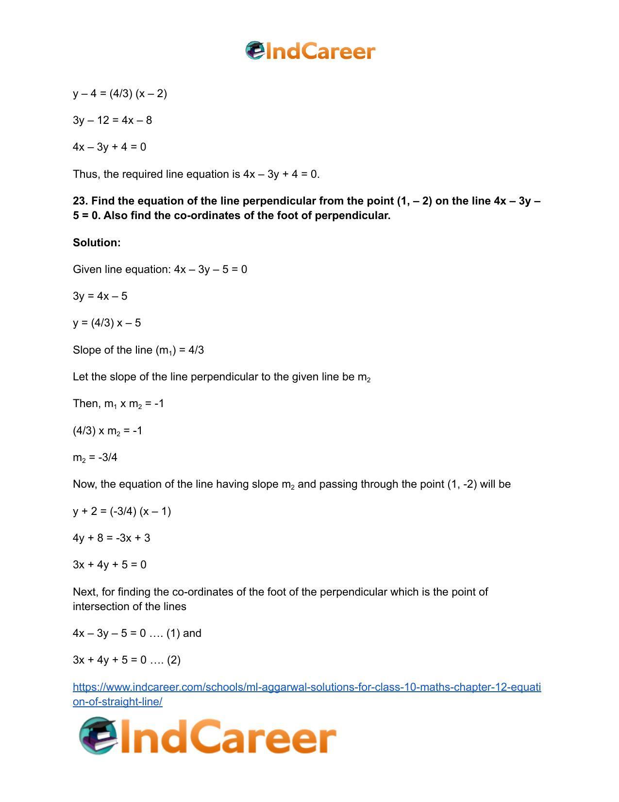 ML Aggarwal Solutions for Class 10 Maths Chapter 12- Equation of Straight Line - Page 63