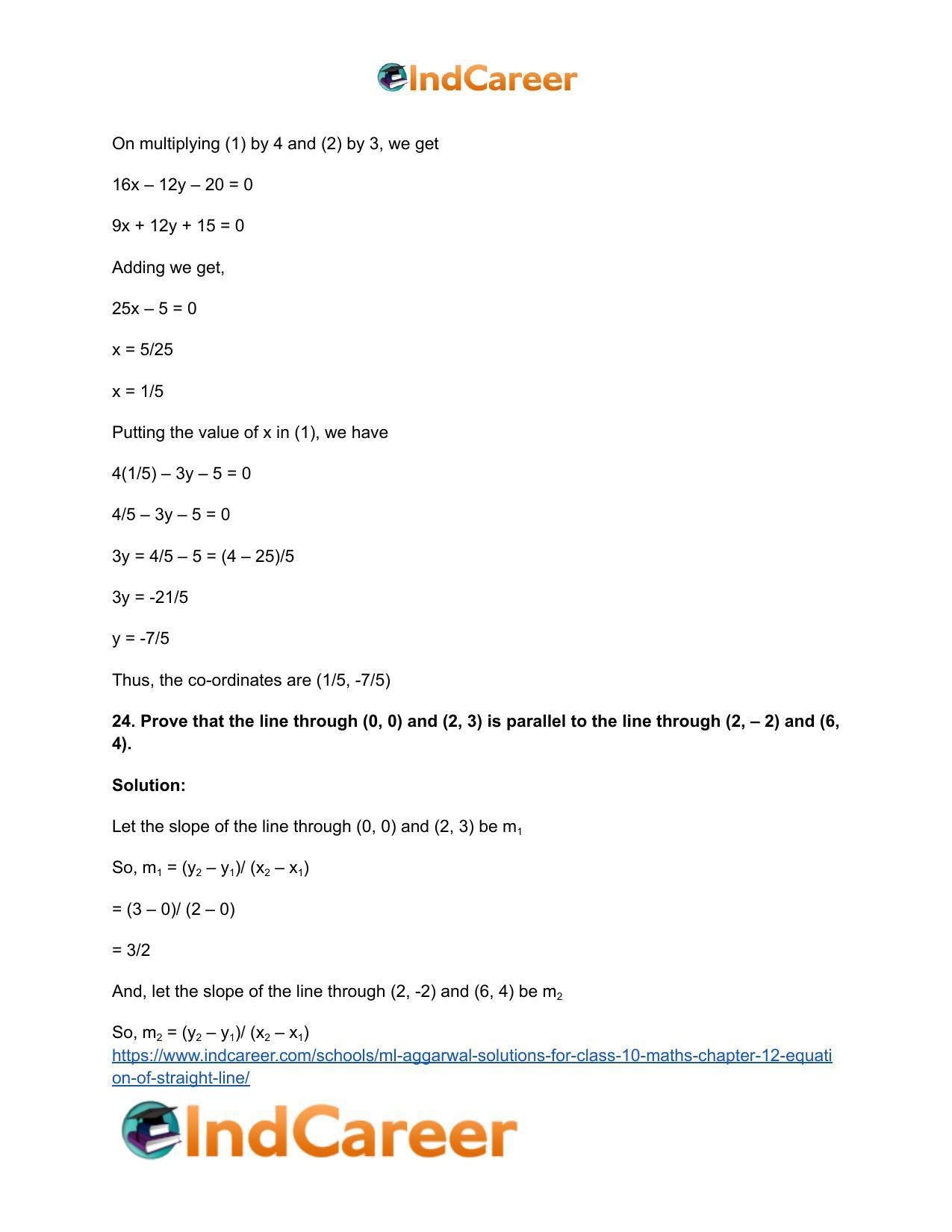 ML Aggarwal Solutions for Class 10 Maths Chapter 12- Equation of Straight Line - Page 64