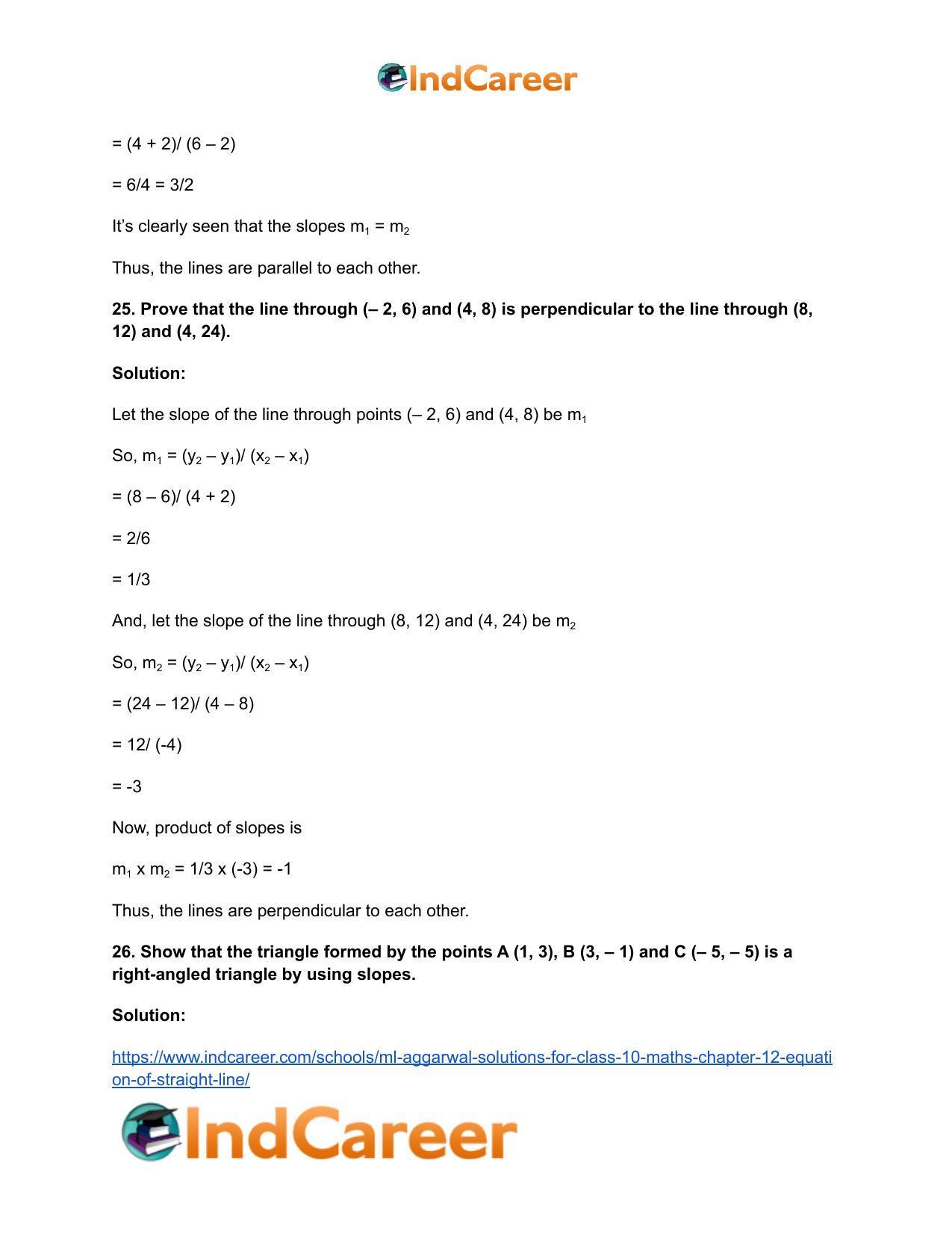 ML Aggarwal Solutions for Class 10 Maths Chapter 12- Equation of Straight Line - Page 65