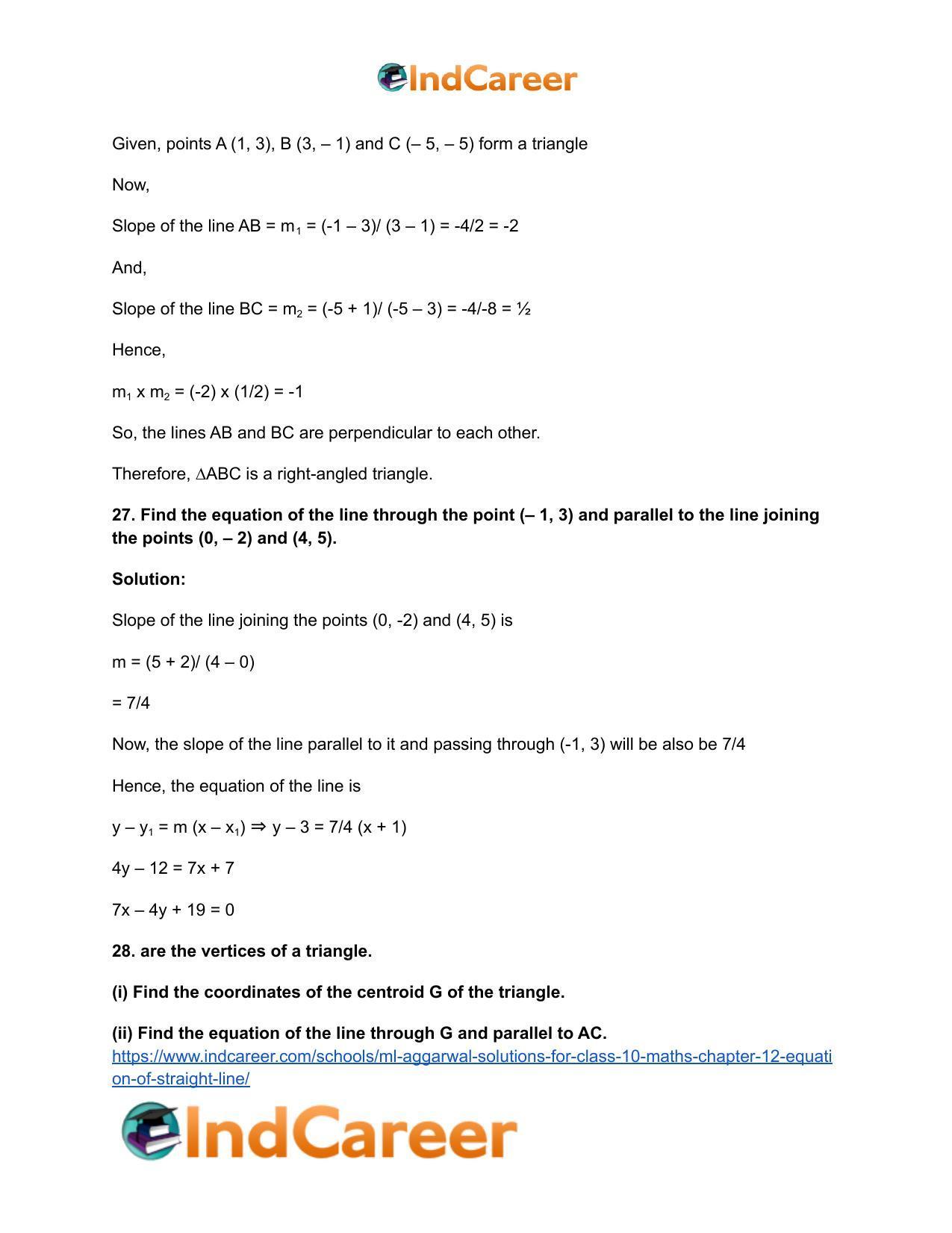 ML Aggarwal Solutions for Class 10 Maths Chapter 12- Equation of Straight Line - Page 66
