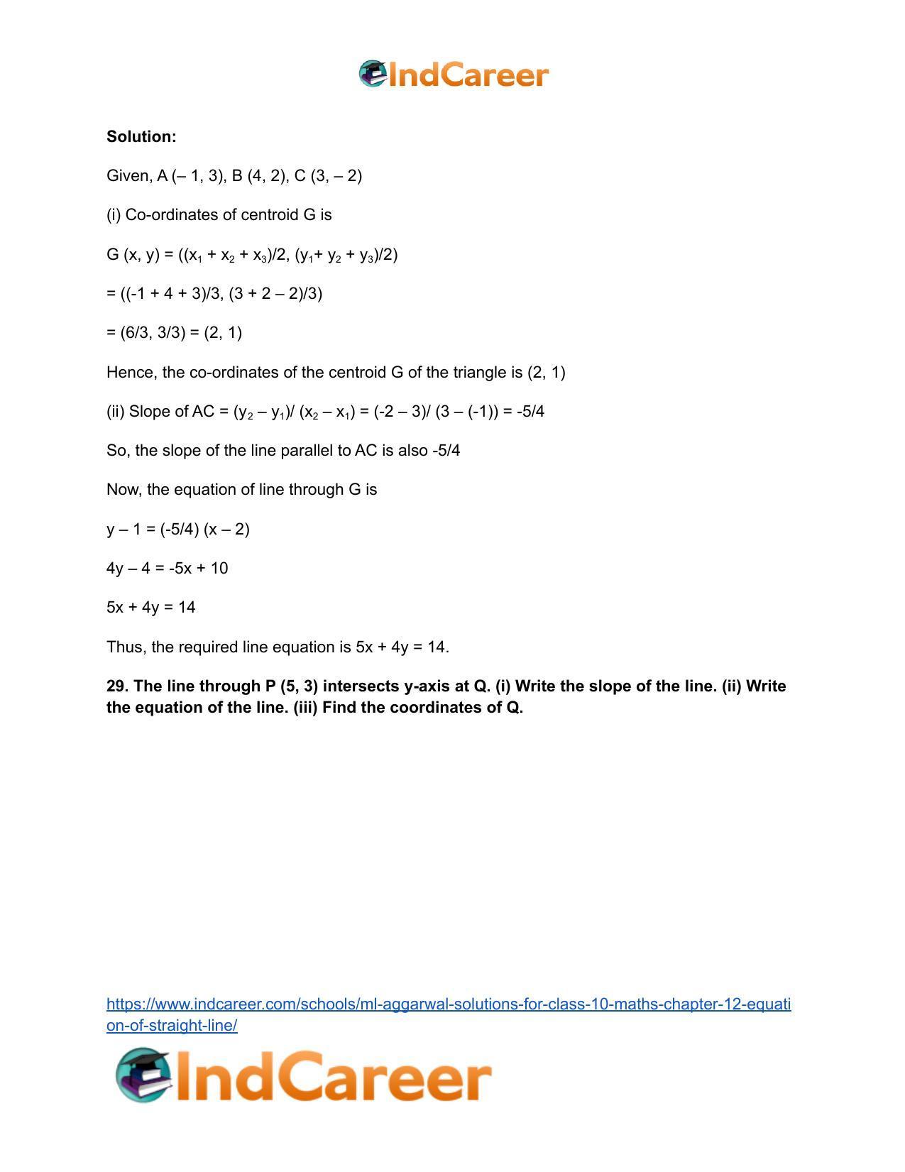 ML Aggarwal Solutions for Class 10 Maths Chapter 12- Equation of Straight Line - Page 67