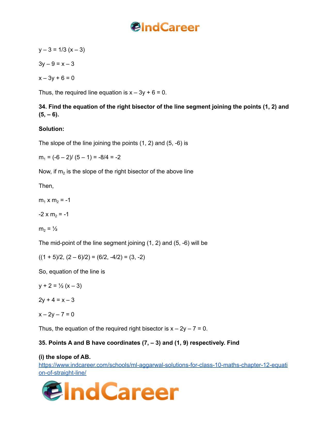 ML Aggarwal Solutions for Class 10 Maths Chapter 12- Equation of Straight Line - Page 75