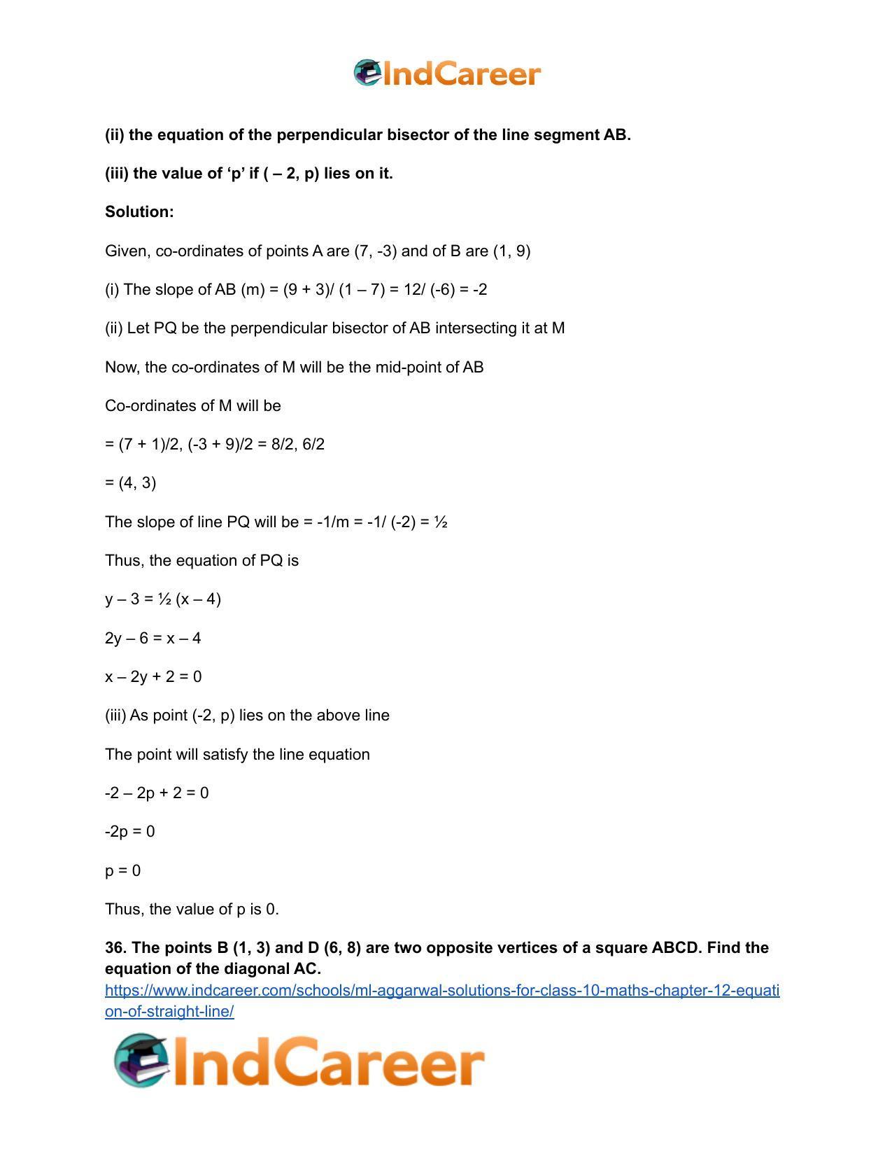 ML Aggarwal Solutions for Class 10 Maths Chapter 12- Equation of Straight Line - Page 76