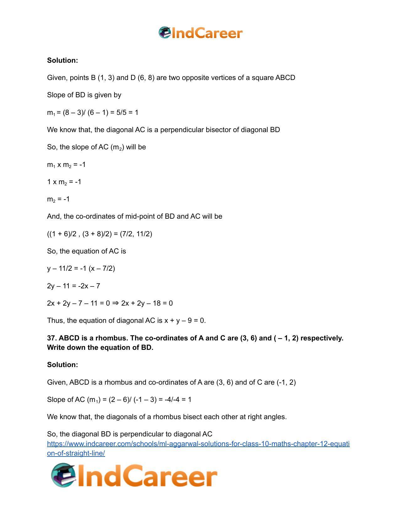 ML Aggarwal Solutions for Class 10 Maths Chapter 12- Equation of Straight Line - Page 77