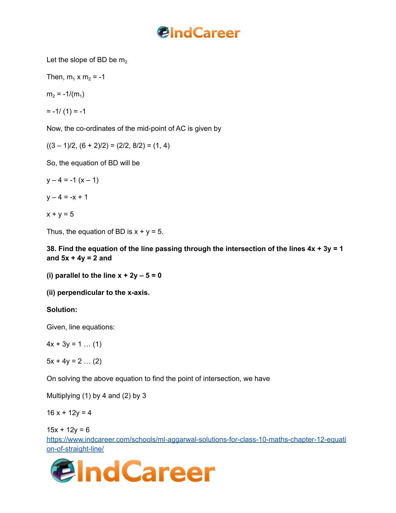 ML Aggarwal Solutions for Class 10 Maths Chapter 12- Equation of Straight Line - Page 78