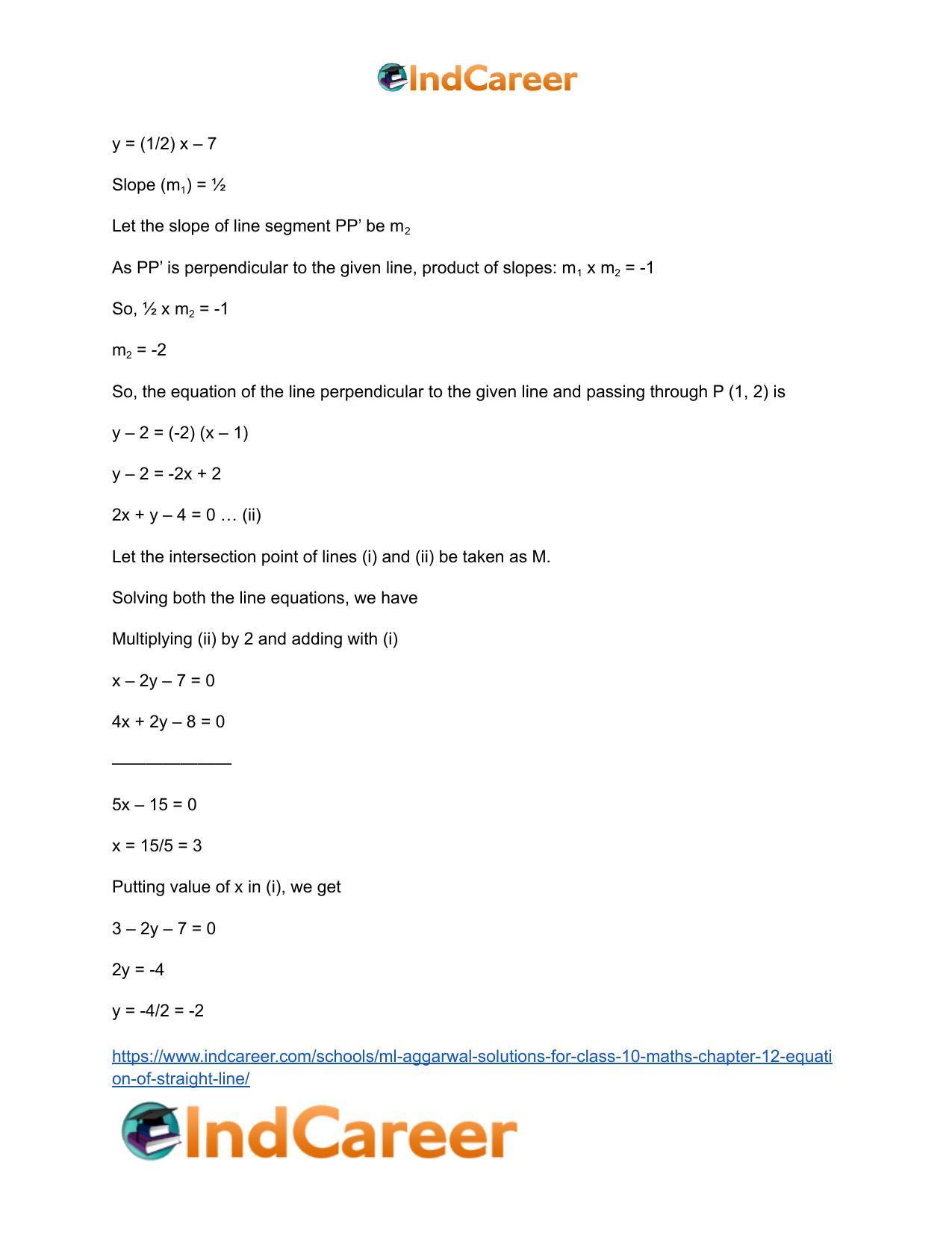 ML Aggarwal Solutions for Class 10 Maths Chapter 12- Equation of Straight Line - Page 83