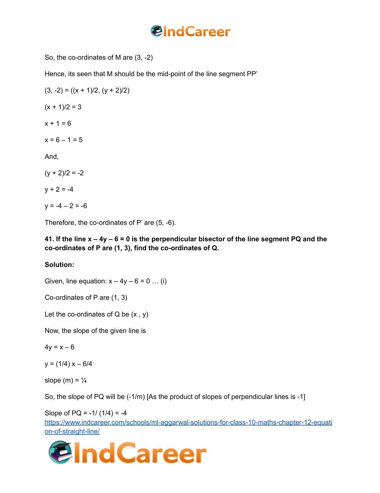 ML Aggarwal Solutions for Class 10 Maths Chapter 12- Equation of Straight Line - Page 84