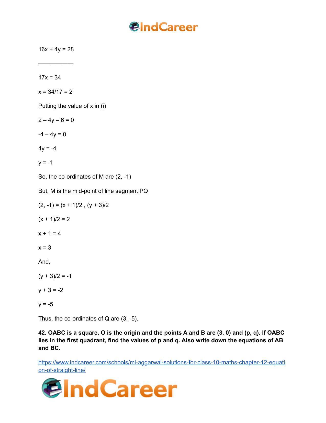 ML Aggarwal Solutions for Class 10 Maths Chapter 12- Equation of Straight Line - Page 86