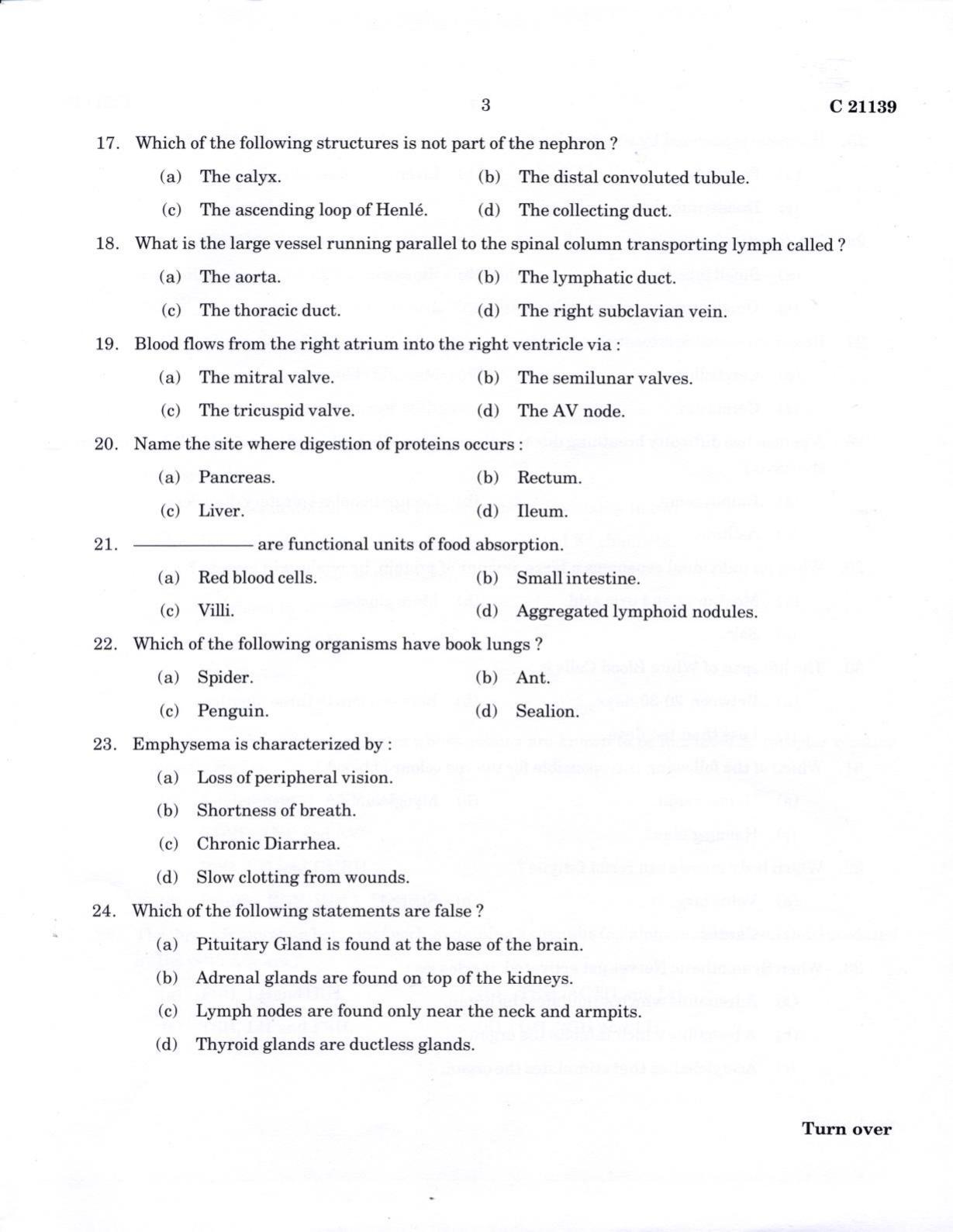 CUCAT 2022 M.Sc. Human Physiology Question Paper - Page 3