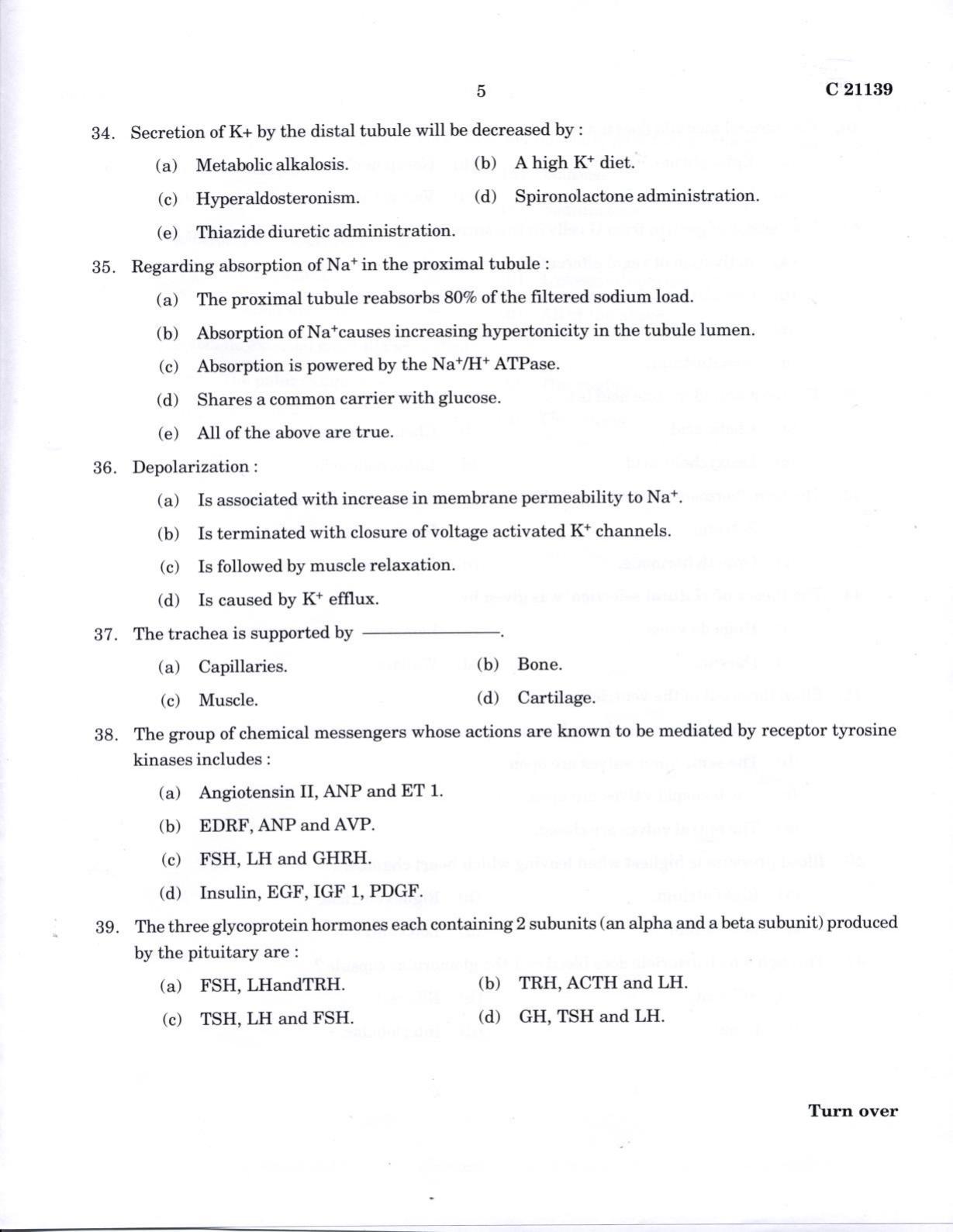 CUCAT 2022 M.Sc. Human Physiology Question Paper - Page 5
