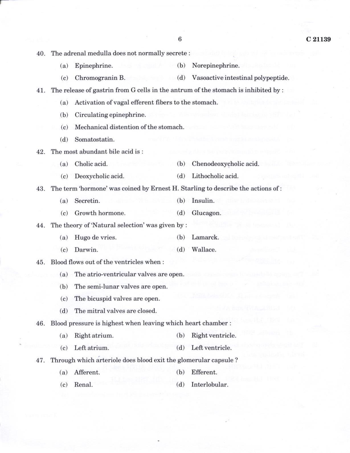 CUCAT 2022 M.Sc. Human Physiology Question Paper - Page 6