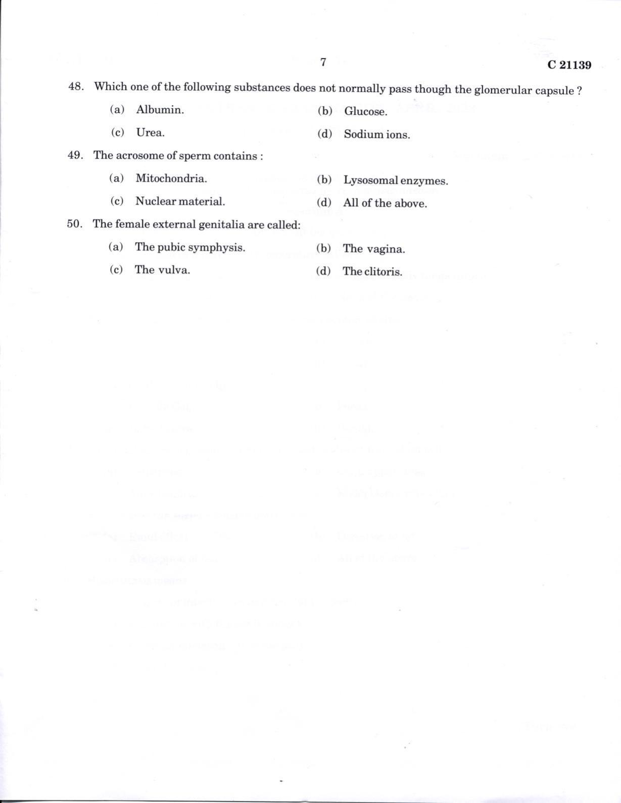 CUCAT 2022 M.Sc. Human Physiology Question Paper - Page 7