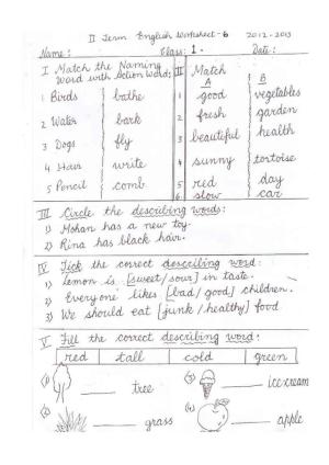 Worksheet for Class 1 English Assignment 7