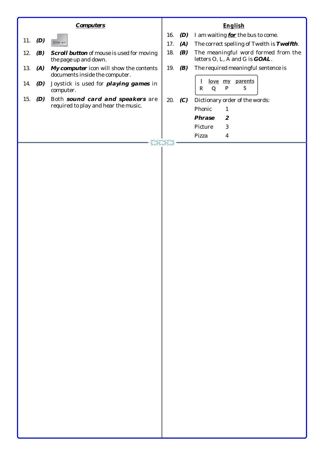 UCO Sample Papers for Class 2 Key & Solutions - Page 2