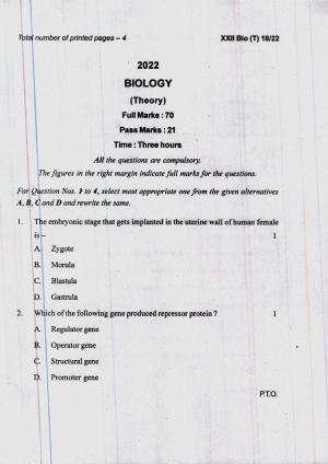 COHSEM 12th Question Papers 2022 Biology