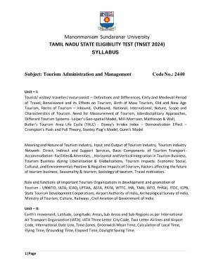 TNSET Syllabus - Tourism Administration and Management