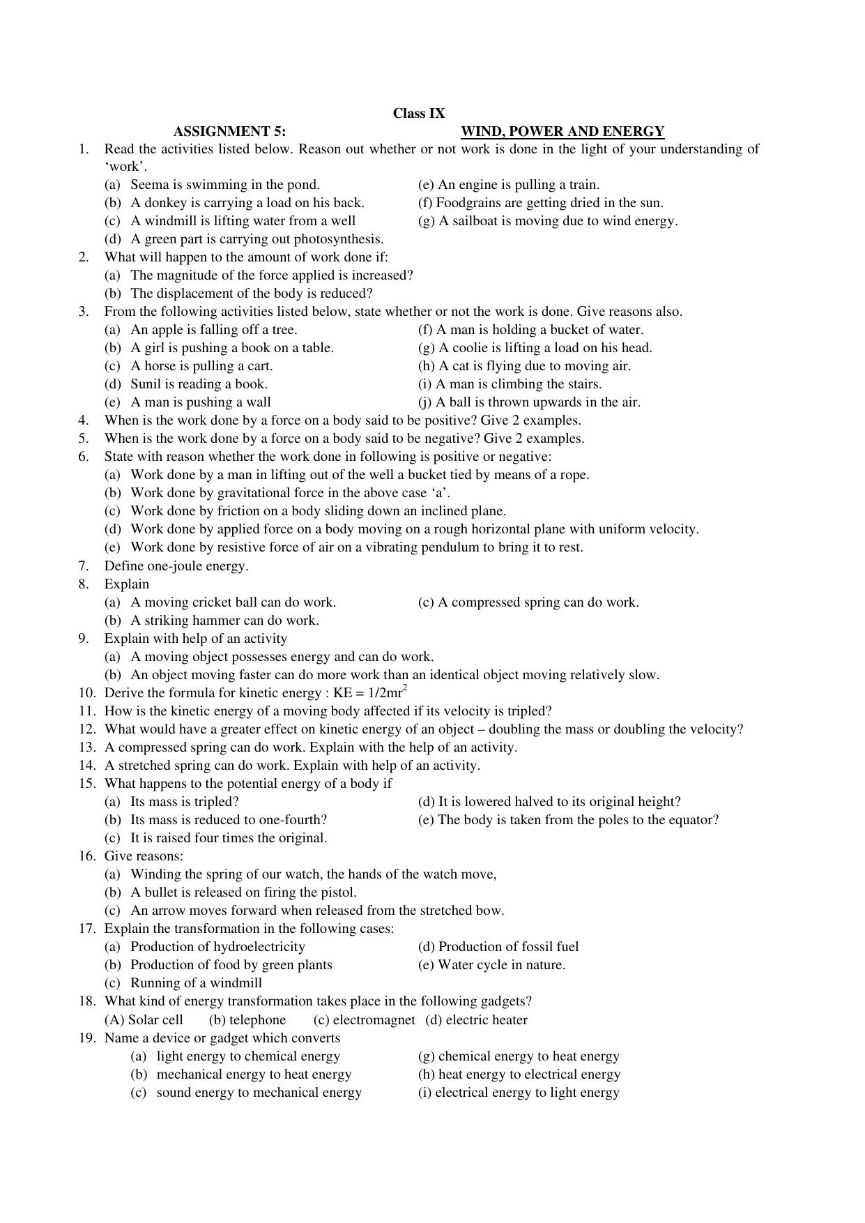 CBSE Worksheets for Class 9 Physics Assignment 12 - Page 1