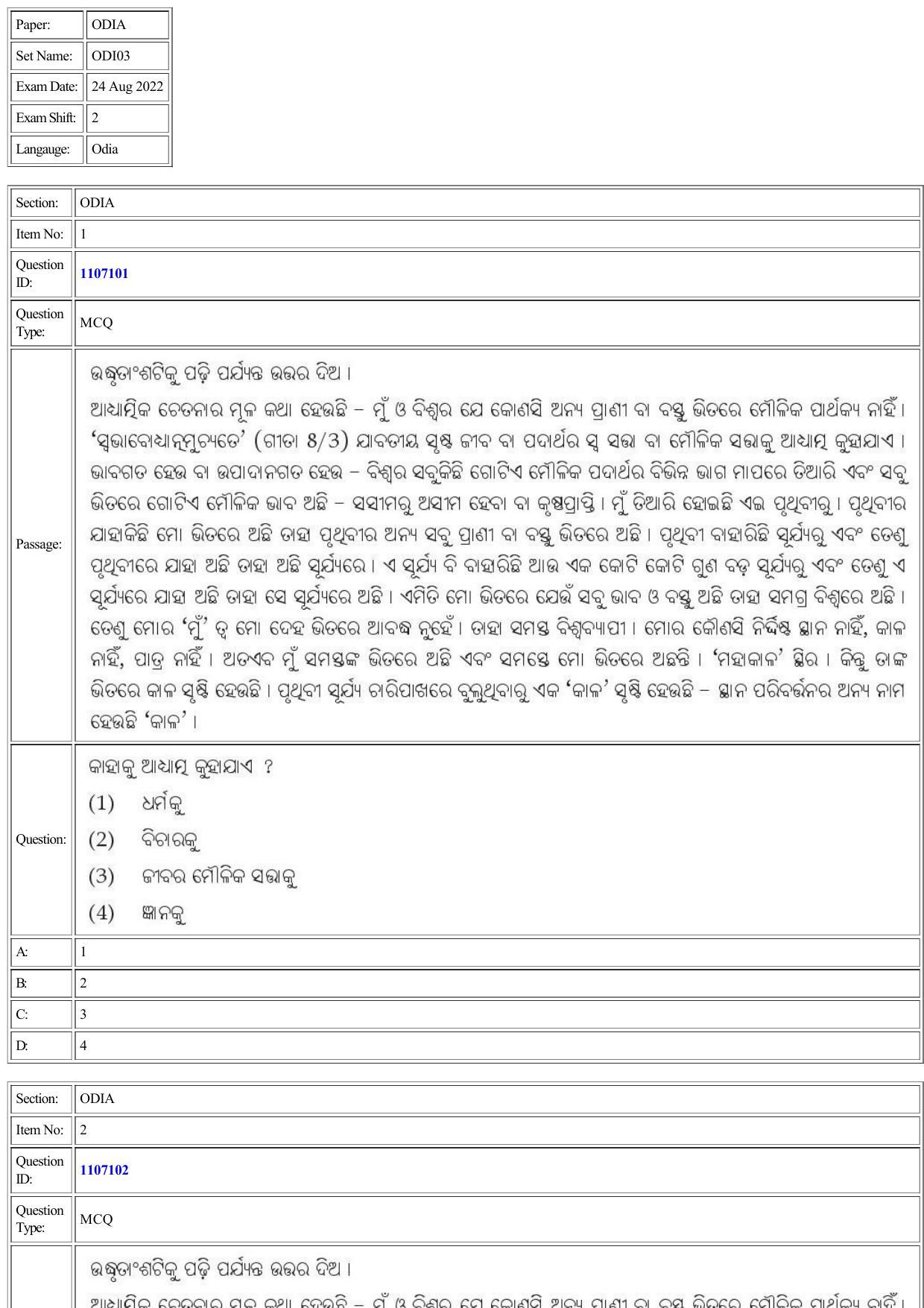 CUET 2022 Question Paper of Odia - Page 1