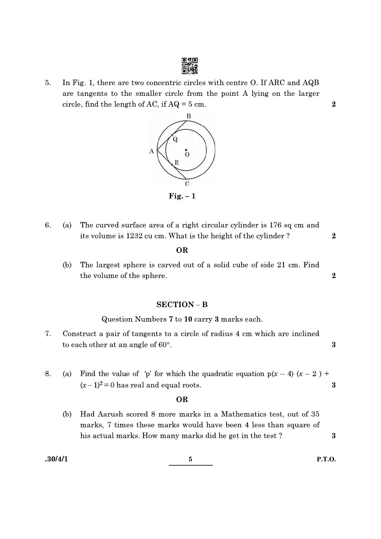 CBSE Class 10 Maths (30/4/1 - SET I) 2022 Question Paper - Page 5