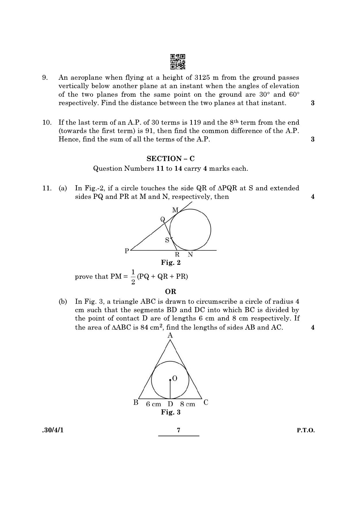 CBSE Class 10 Maths (30/4/1 - SET I) 2022 Question Paper - Page 7