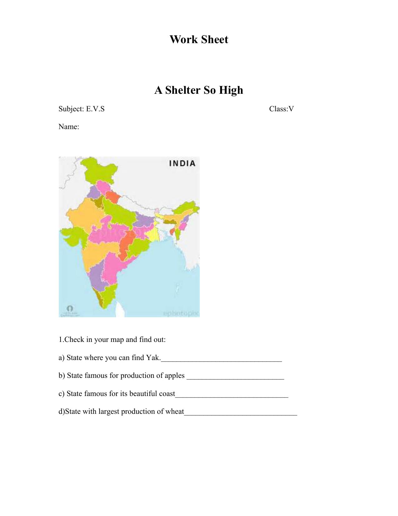 Worksheet for Class 5 Environmental Studies A Shelter So High Assignment - Page 1