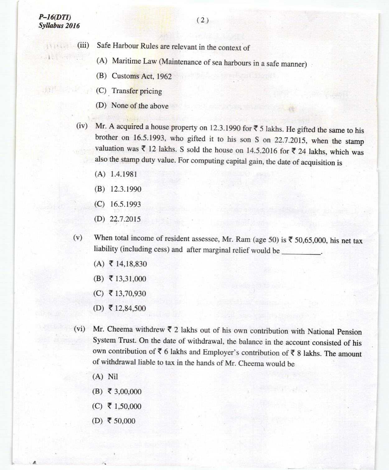 ICMAI Dec 2018 Tax Laws and International Taxation Question Paper (Final) 16 - Page 2