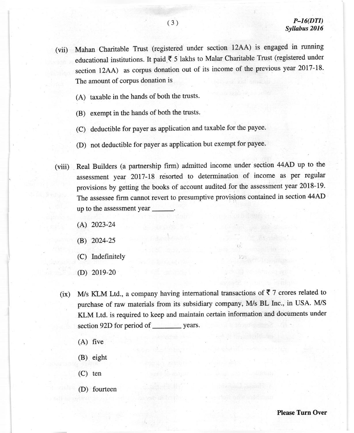 ICMAI Dec 2018 Tax Laws and International Taxation Question Paper (Final) 16 - Page 3