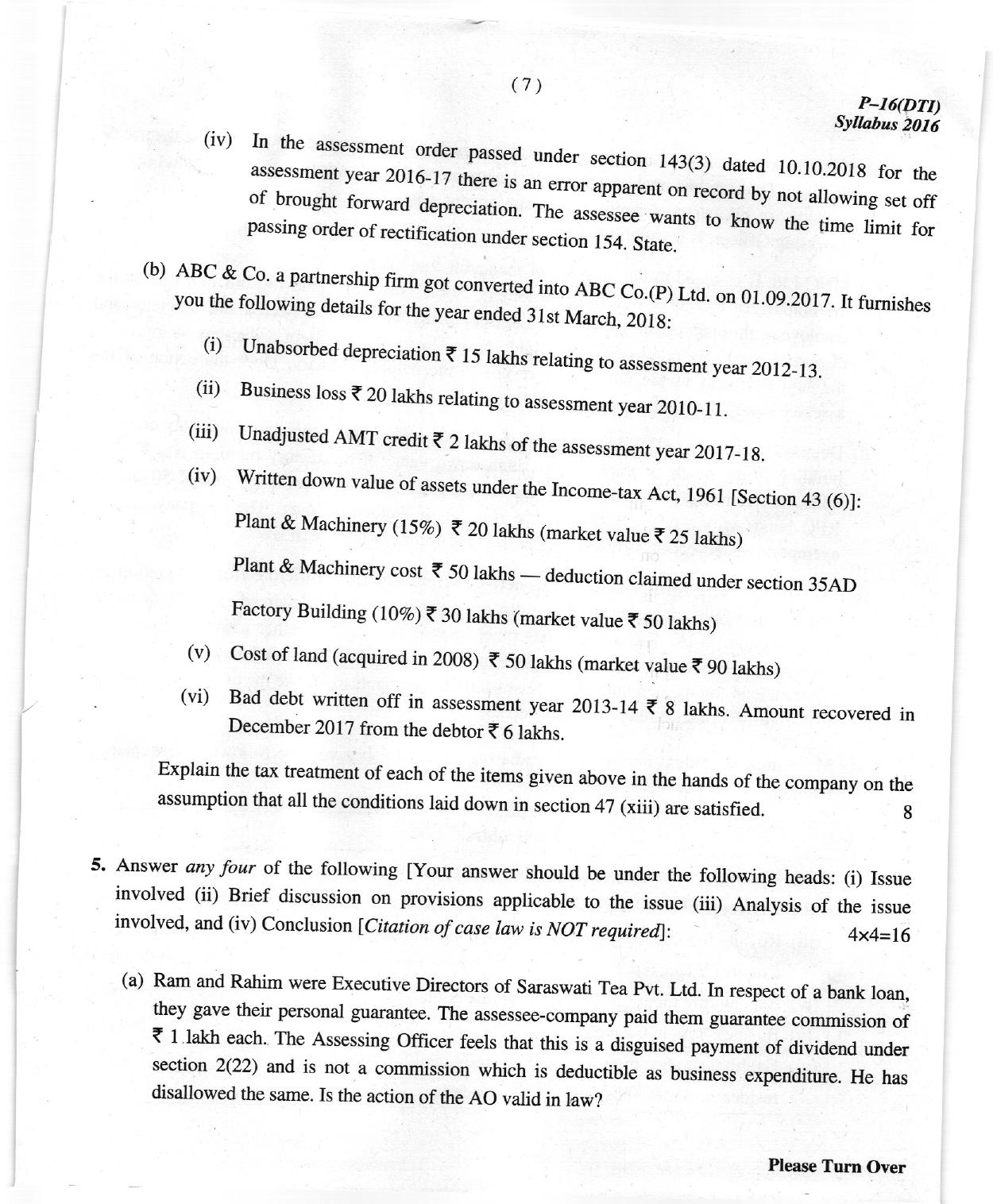 ICMAI Dec 2018 Tax Laws and International Taxation Question Paper (Final) 16 - Page 7