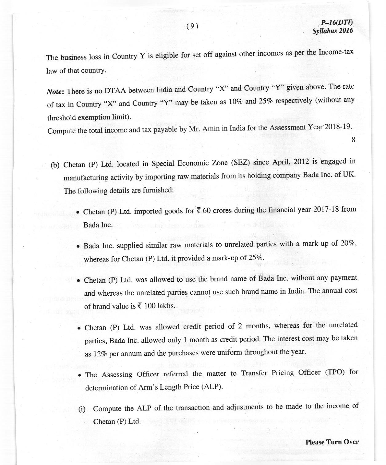 ICMAI Dec 2018 Tax Laws and International Taxation Question Paper (Final) 16 - Page 9