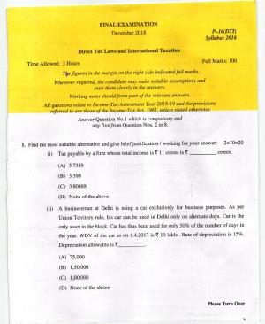 ICMAI Dec 2018 Tax Laws and International Taxation Question Paper (Final) 16