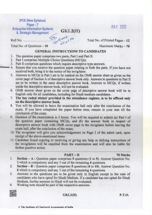 CA Inter May 2023 Question Paper - Paper 7 – Enterprise Information Systems & Strategic Management