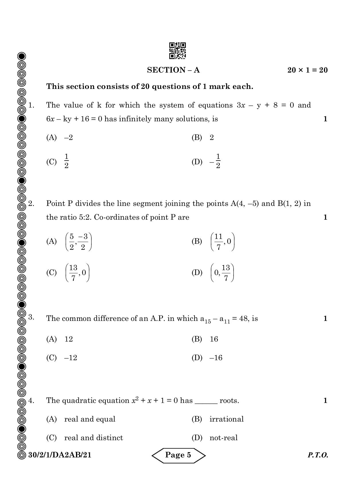 CBSE Class 10 30-2-1 Mathematics Standard 2024 Question Paper - Page 5