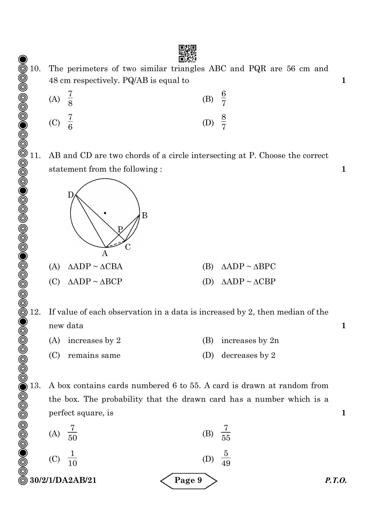 CBSE Class 10 30-2-1 Mathematics Standard 2024 Question Paper - Page 9