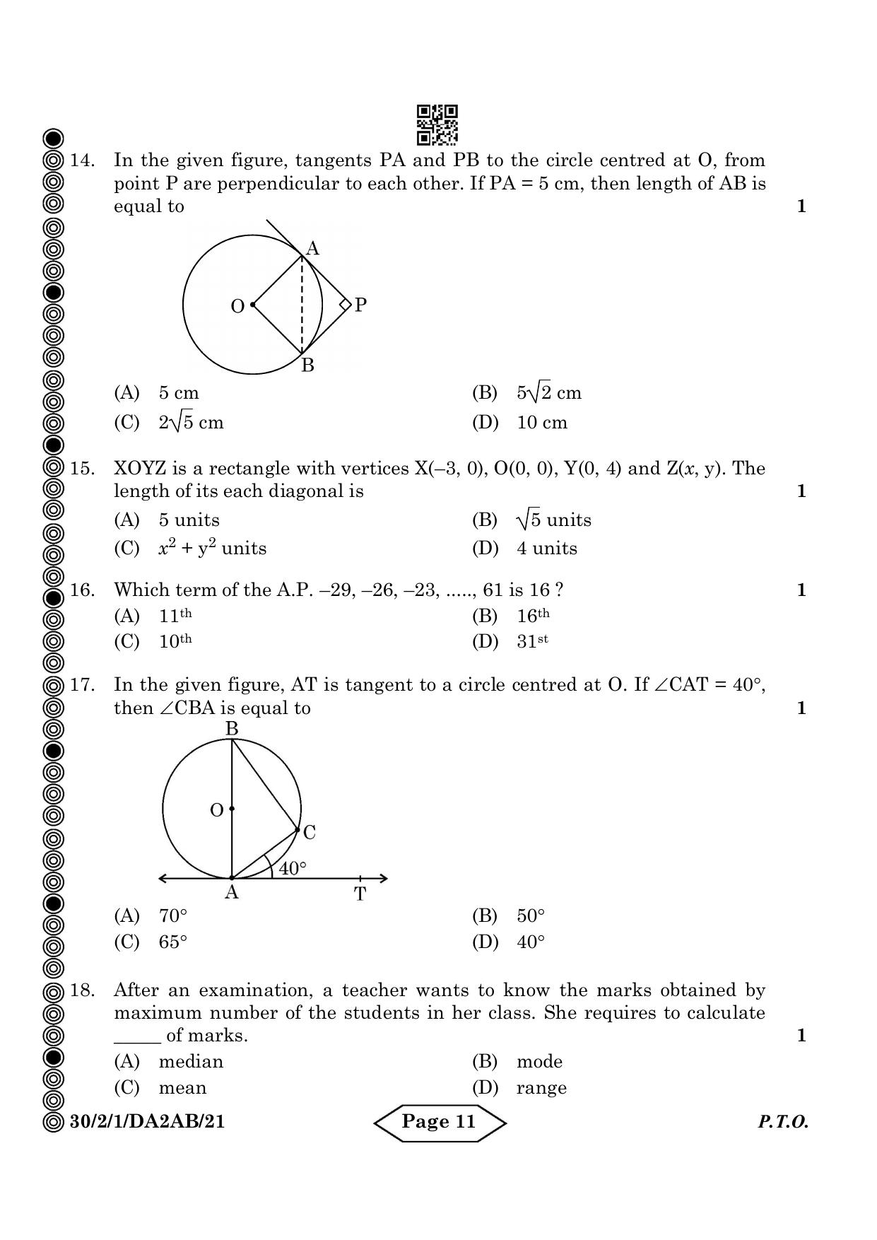 CBSE Class 10 30-2-1 Mathematics Standard 2024 Question Paper - Page 11