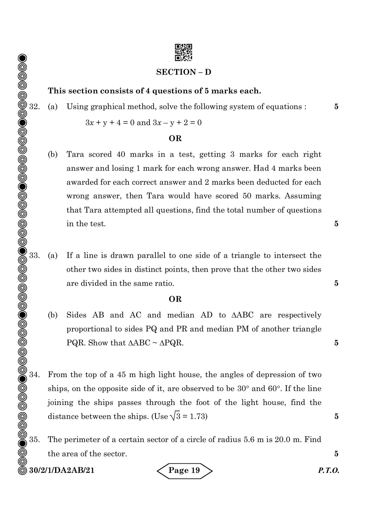 CBSE Class 10 30-2-1 Mathematics Standard 2024 Question Paper - Page 19