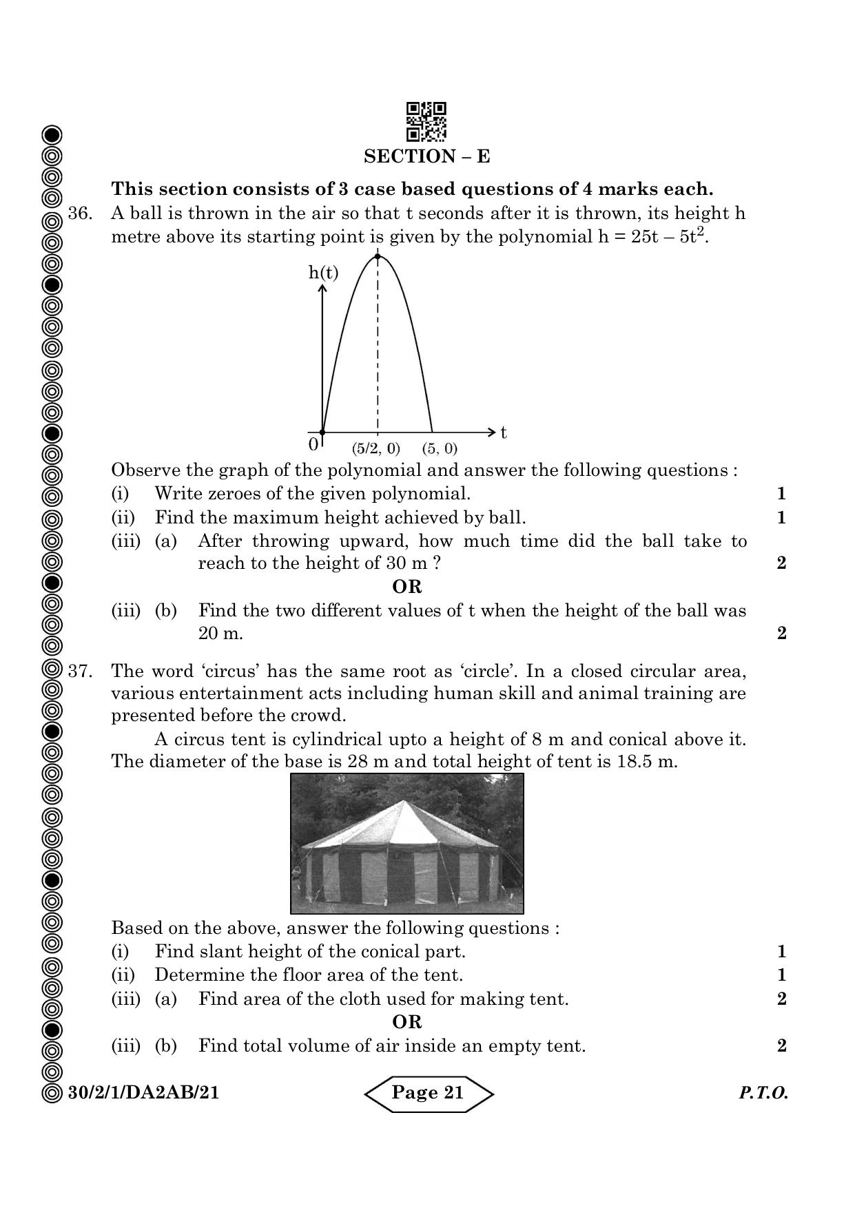 CBSE Class 10 30-2-1 Mathematics Standard 2024 Question Paper - Page 21