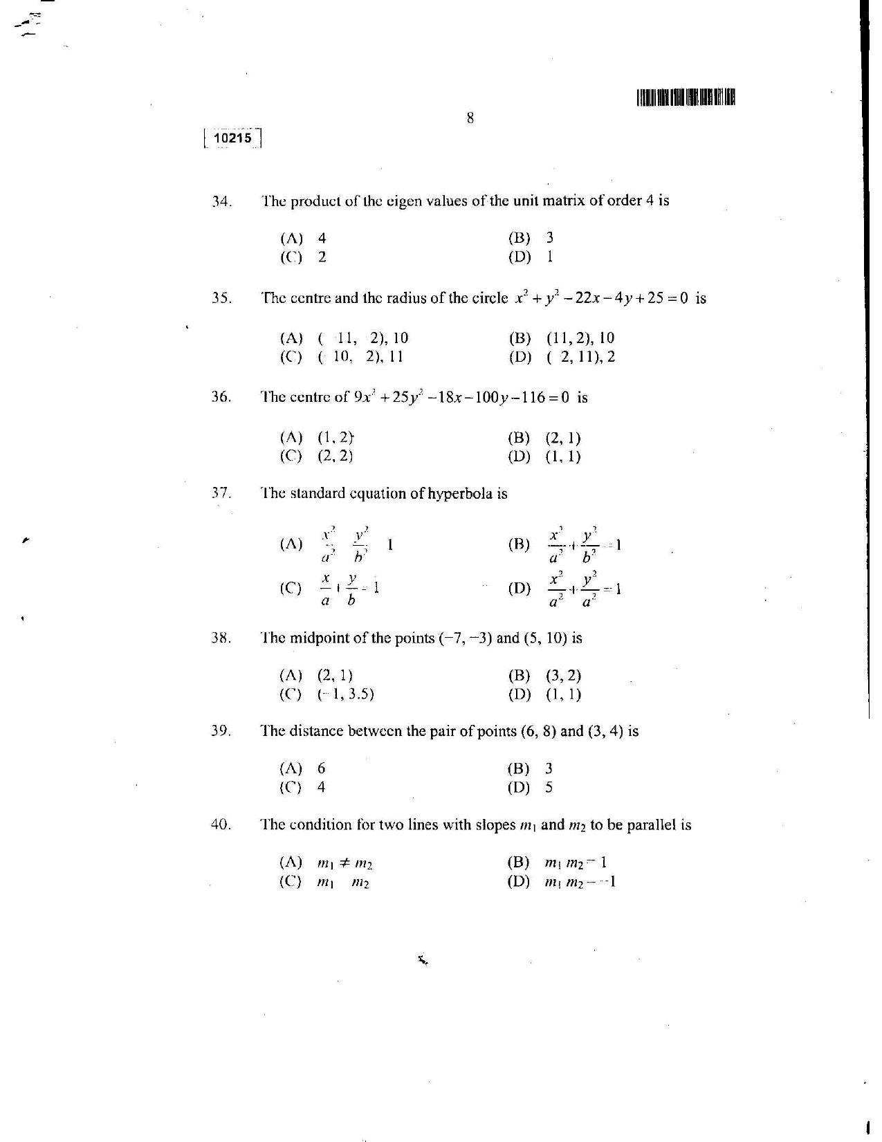 CUSAT CAT 2015 Lateral Entry Question Paper - Page 9