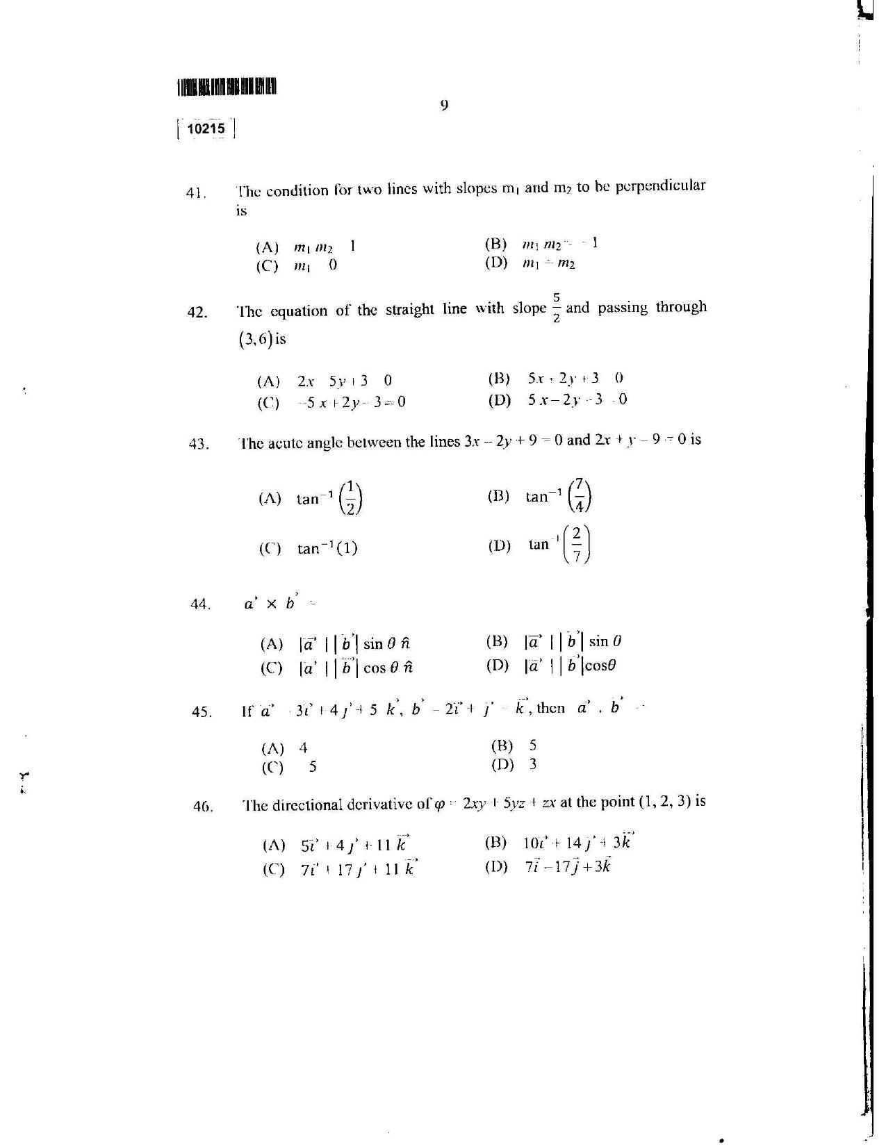 CUSAT CAT 2015 Lateral Entry Question Paper - Page 10