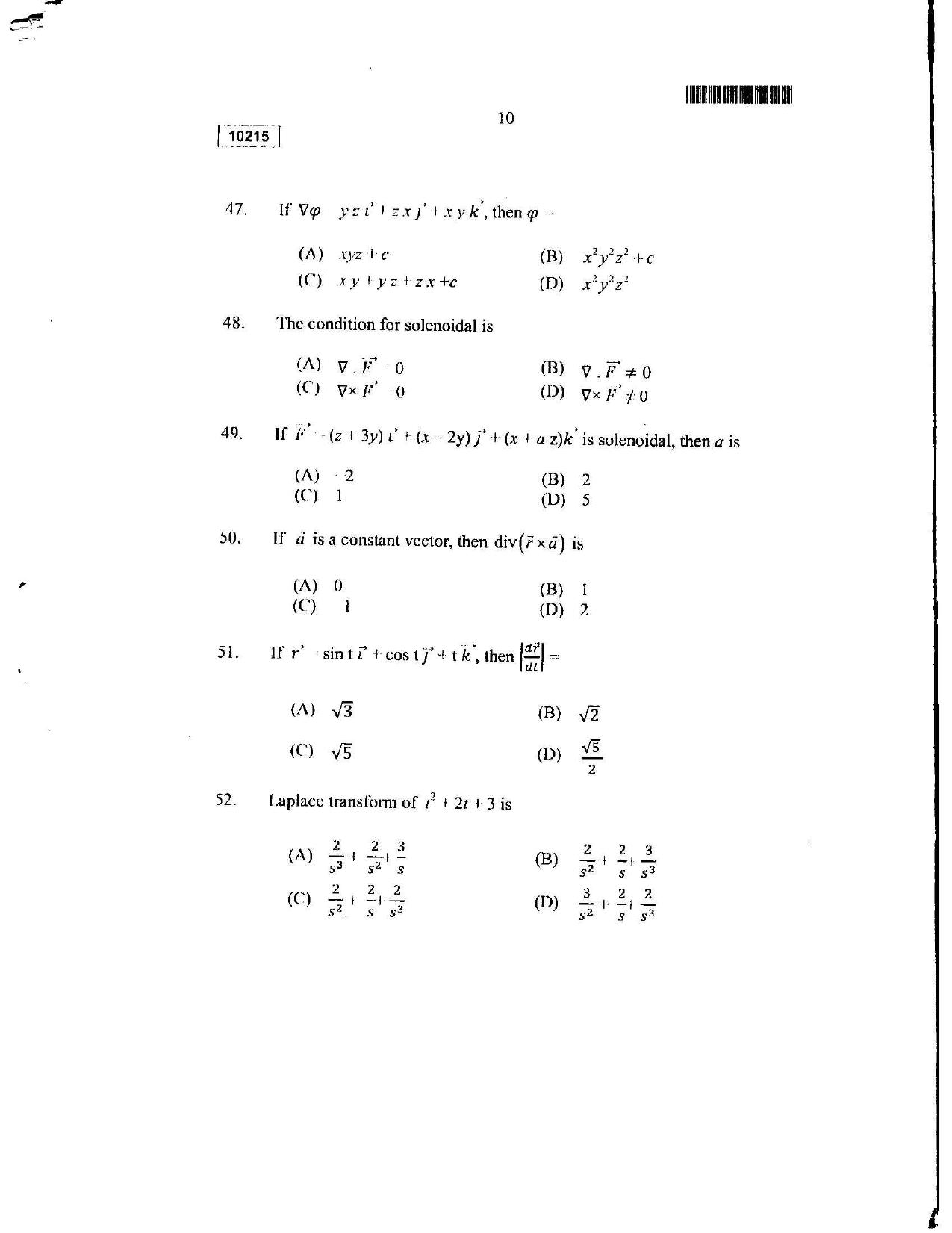 CUSAT CAT 2015 Lateral Entry Question Paper - Page 11