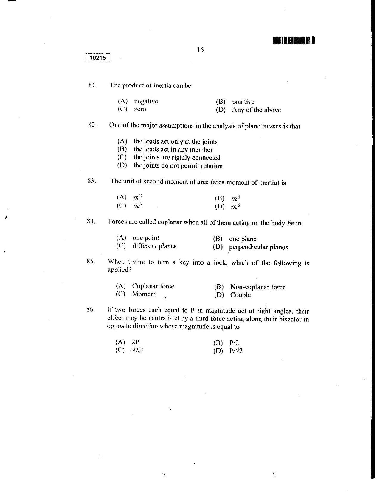 CUSAT CAT 2015 Lateral Entry Question Paper - Page 15